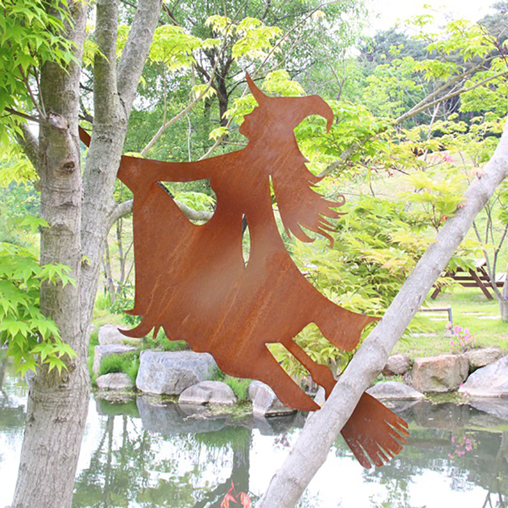 정원철제장식 파이프형 [빗자루 타는 마녀] - 120×78cm